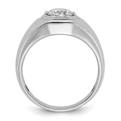 14K Weißgold 1 ct. Laborgezüchteter Diamant VS/SI+ G+ Polierter und Perlrandierter Herrenring