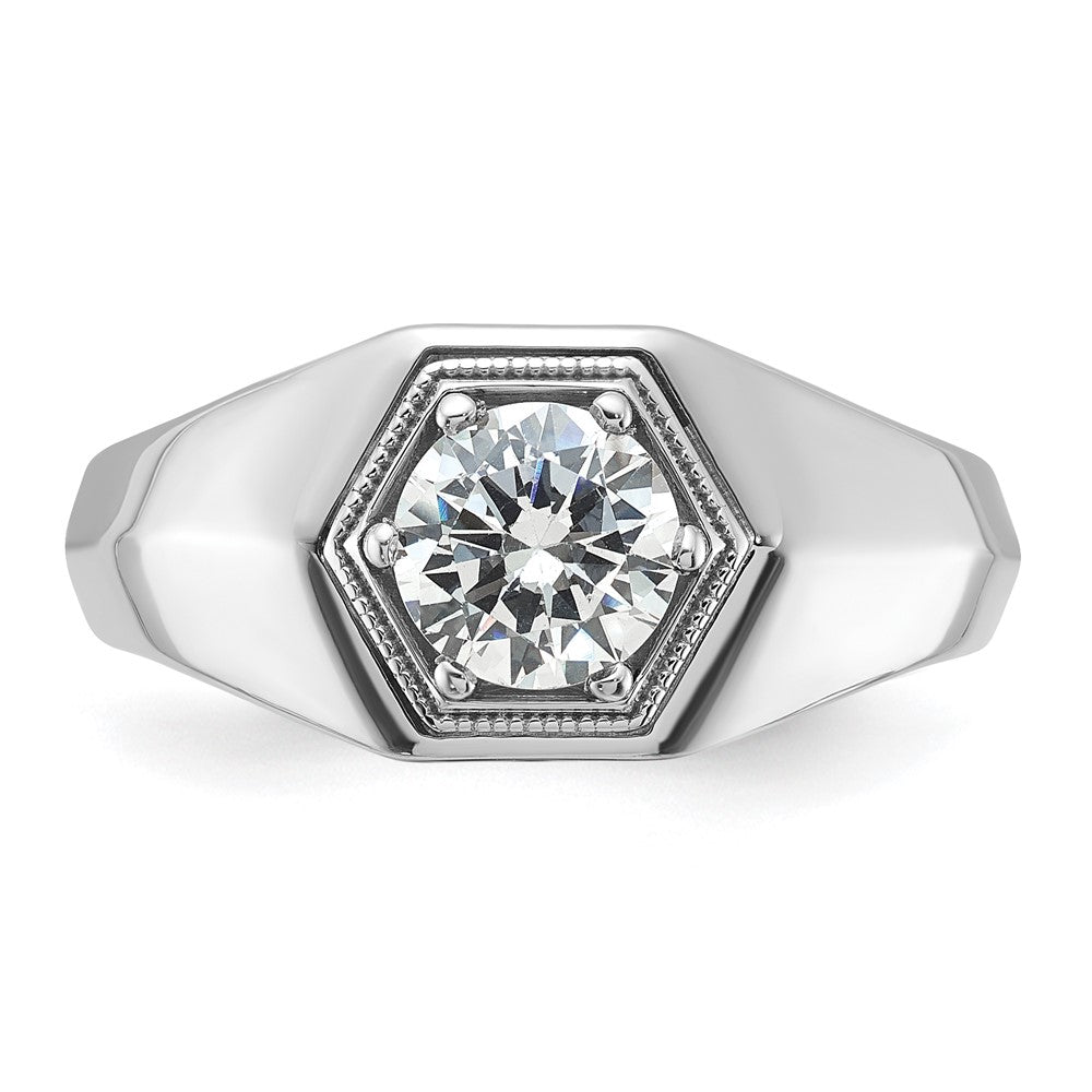 14K Weißgold 1 ct. Laborgezüchteter Diamant VS/SI+ G+ Polierter und Perlrandierter Herrenring