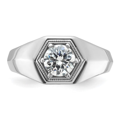 14K Weißgold 1 ct. Laborgezüchteter Diamant VS/SI+ G+ Polierter und Perlrandierter Herrenring