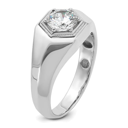 14K Weißgold 1 ct. Laborgezüchteter Diamant VS/SI+ G+ Polierter und Perlrandierter Herrenring