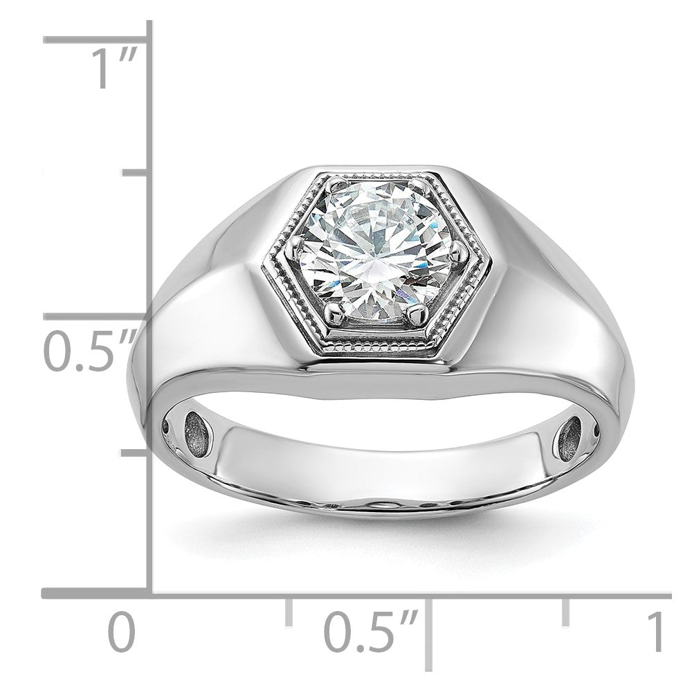 14K Weißgold 1 ct. Laborgezüchteter Diamant VS/SI+ G+ Polierter und Perlrandierter Herrenring
