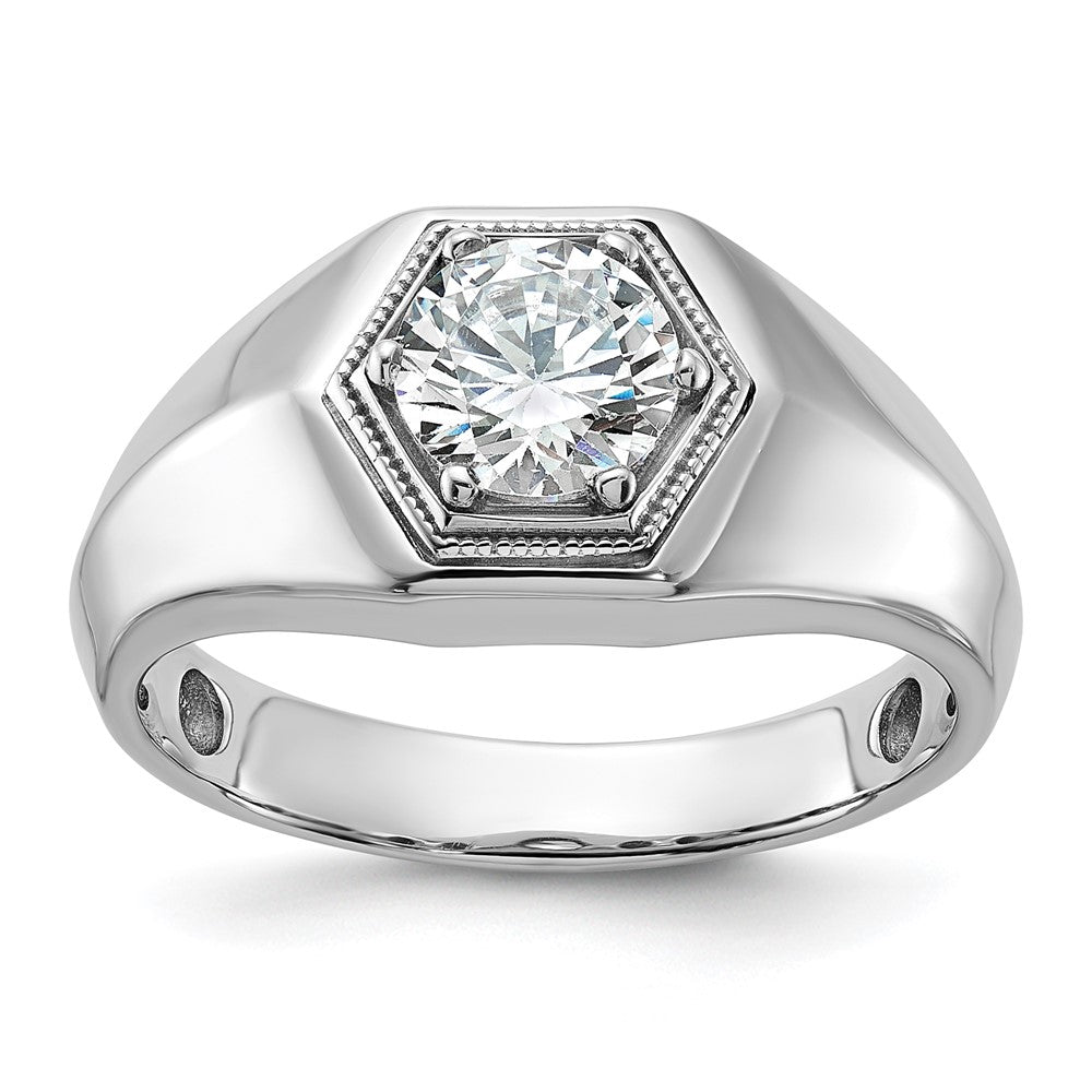 14K Weißgold 1 ct. Laborgezüchteter Diamant VS/SI+ G+ Polierter und Perlrandierter Herrenring