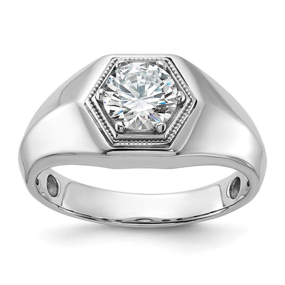 14K Weißgold 1 ct. Laborgezüchteter Diamant VS/SI+ G+ Polierter und Perlrandierter Herrenring