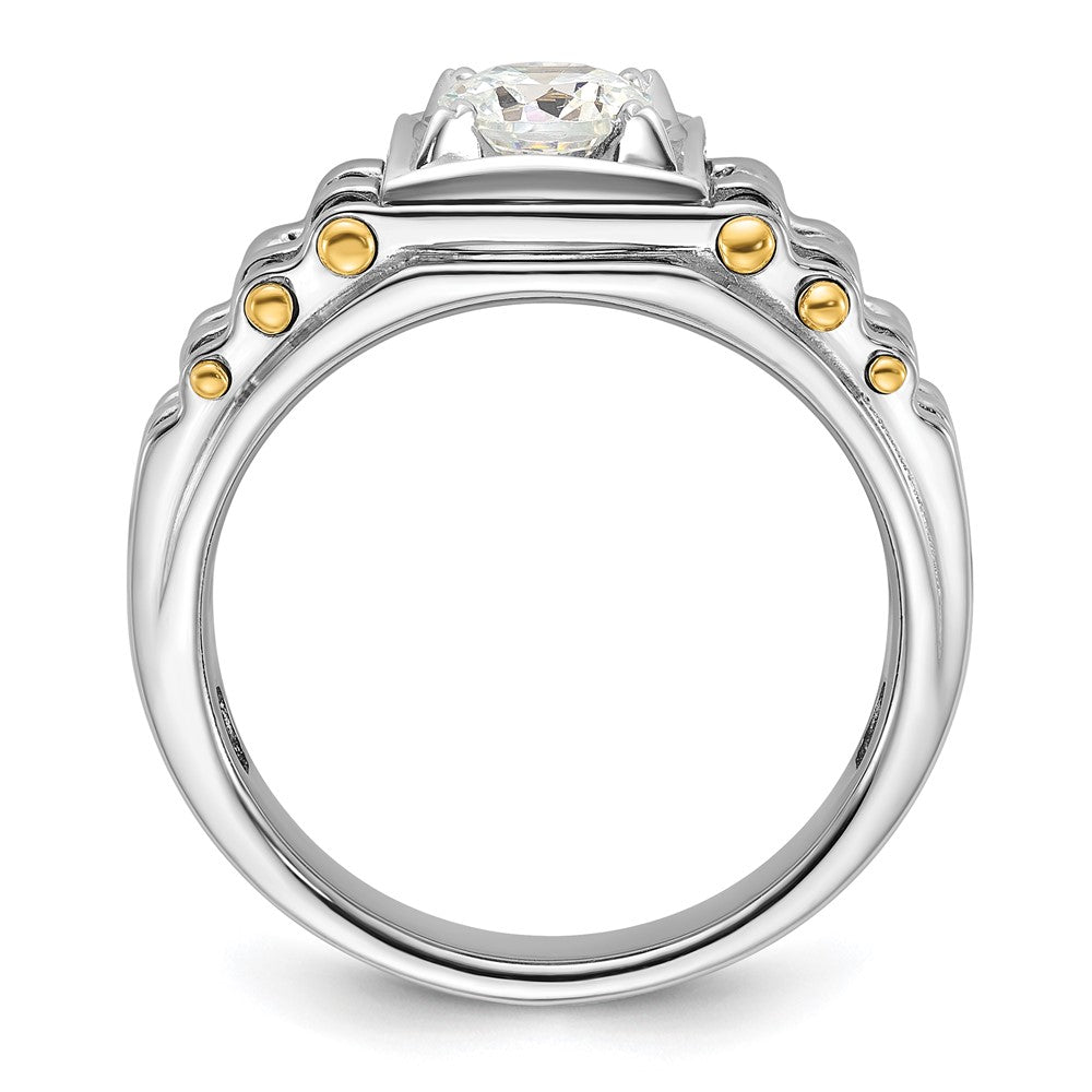 14K Bicolor Ring für Herren mit 1 ct. im Labor gezüchtetem Diamanten, VS/SI+ G+, poliert und gebürstet, mit strukturierter Oberfläche