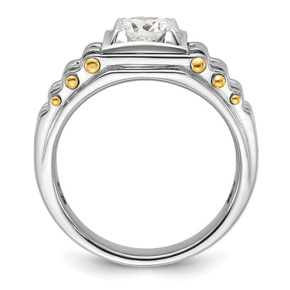 14K Bicolor Ring für Herren mit 1 ct. im Labor gezüchtetem Diamanten, VS/SI+ G+, poliert und gebürstet, mit strukturierter Oberfläche