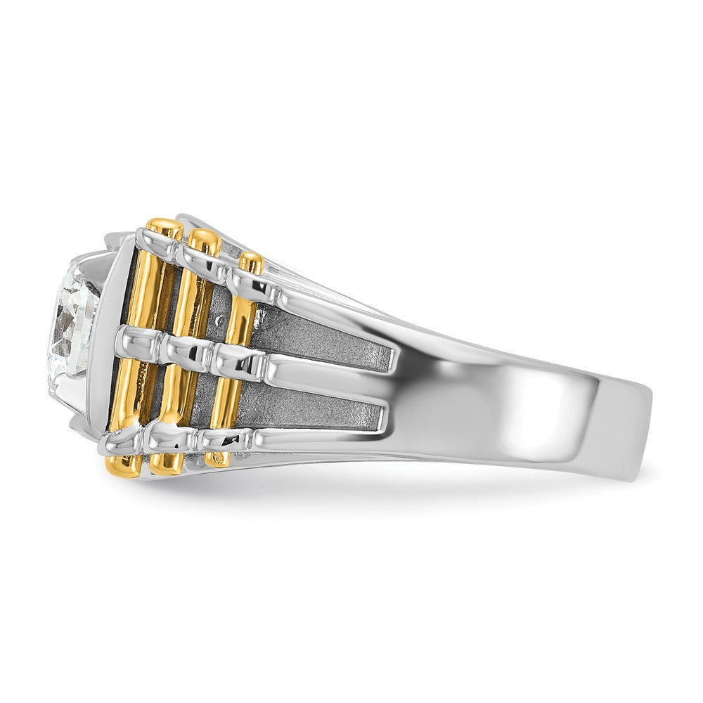 14K Bicolor Ring für Herren mit 1 ct. im Labor gezüchtetem Diamanten, VS/SI+ G+, poliert und gebürstet, mit strukturierter Oberfläche