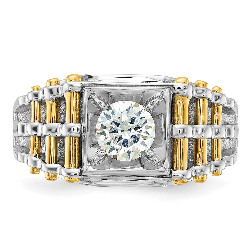 14K Bicolor Ring für Herren mit 1 ct. im Labor gezüchtetem Diamanten, VS/SI+ G+, poliert und gebürstet, mit strukturierter Oberfläche