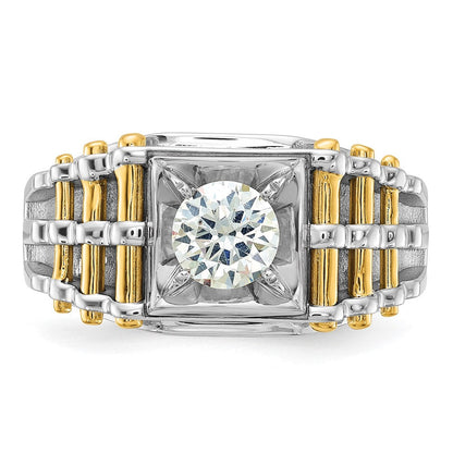 14K Bicolor Ring für Herren mit 1 ct. im Labor gezüchtetem Diamanten, VS/SI+ G+, poliert und gebürstet, mit strukturierter Oberfläche