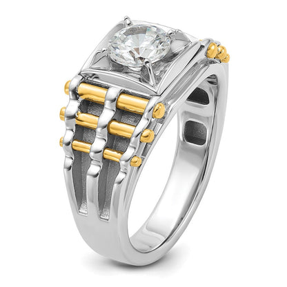14K Bicolor Ring für Herren mit 1 ct. im Labor gezüchtetem Diamanten, VS/SI+ G+, poliert und gebürstet, mit strukturierter Oberfläche