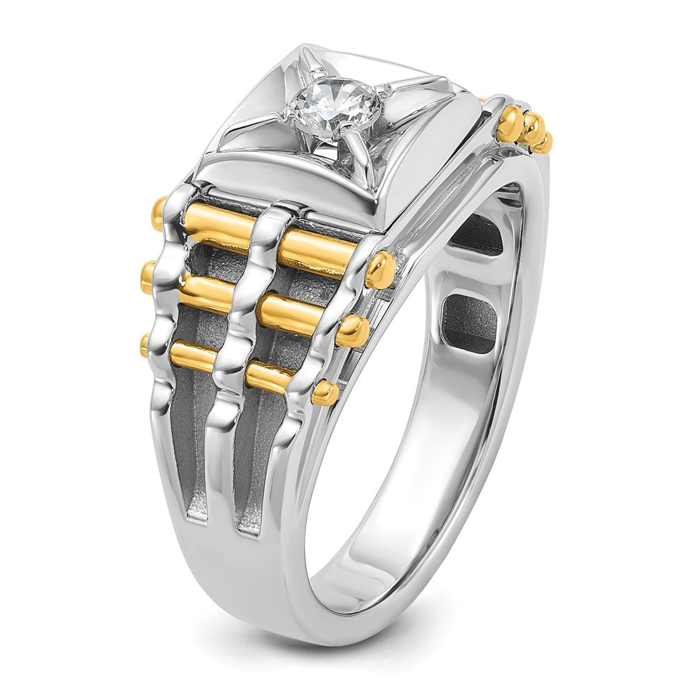 14K Bicolor Ring für Herren mit 1 ct. im Labor gezüchtetem Diamanten, VS/SI+ G+, poliert und gebürstet, mit strukturierter Oberfläche