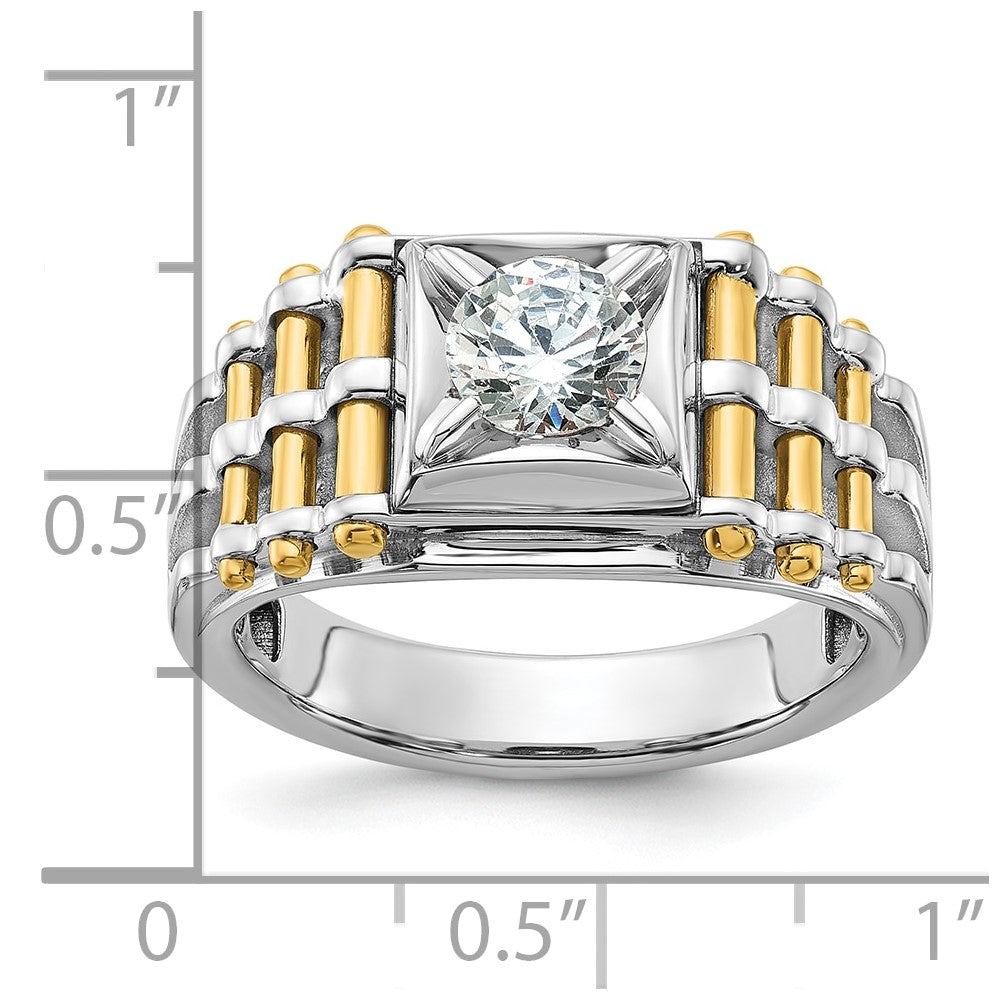 14K Bicolor Ring für Herren mit 1 ct. im Labor gezüchtetem Diamanten, VS/SI+ G+, poliert und gebürstet, mit strukturierter Oberfläche