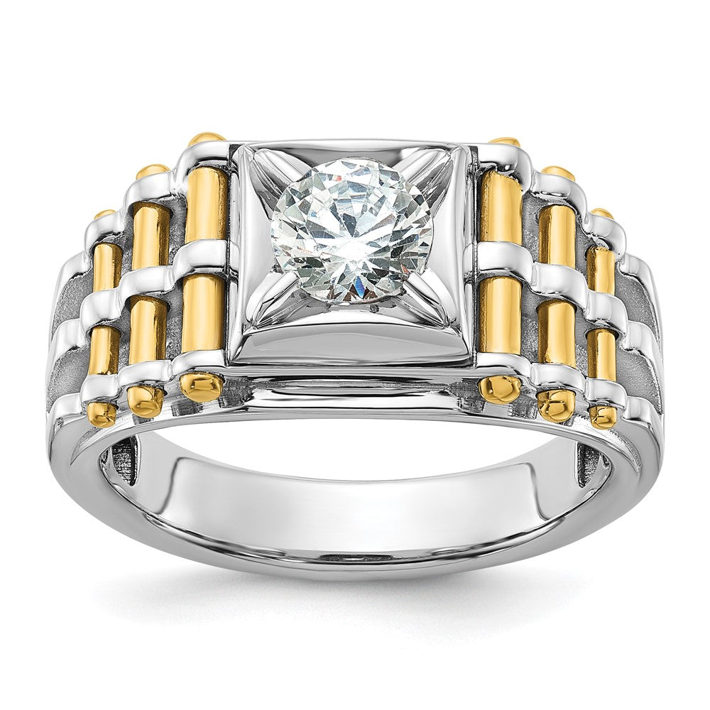 14K Bicolor Ring für Herren mit 1 ct. im Labor gezüchtetem Diamanten, VS/SI+ G+, poliert und gebürstet, mit strukturierter Oberfläche