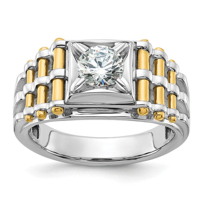 14K Bicolor Ring für Herren mit 1 ct. im Labor gezüchtetem Diamanten, VS/SI+ G+, poliert und gebürstet, mit strukturierter Oberfläche