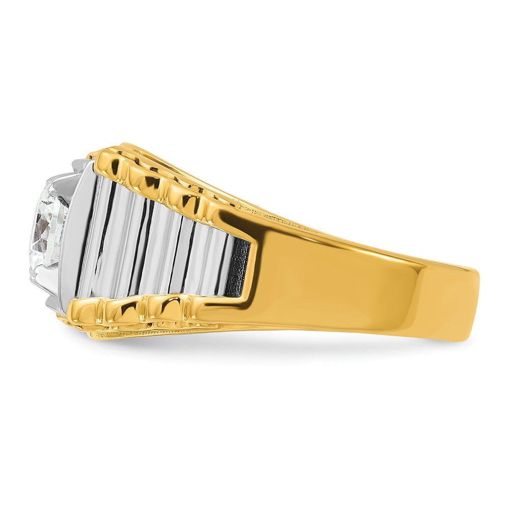 14K Bicolor Ring mit 1 ct. im Labor gezüchteten Diamanten VS/SI+ G+, poliert und gerippt, für Herren
