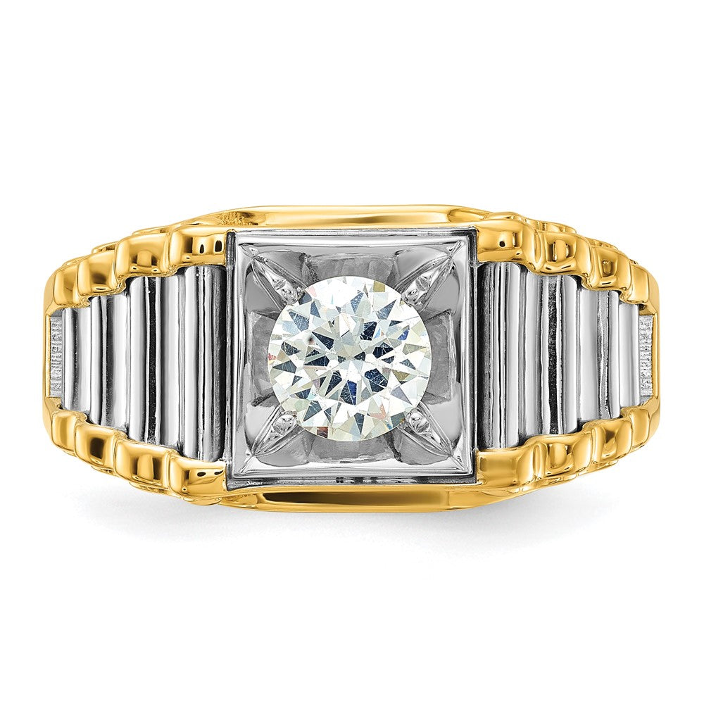 14K Bicolor Ring mit 1 ct. im Labor gezüchteten Diamanten VS/SI+ G+, poliert und gerippt, für Herren