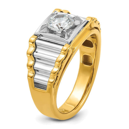 14K Bicolor Ring mit 1 ct. im Labor gezüchteten Diamanten VS/SI+ G+, poliert und gerippt, für Herren