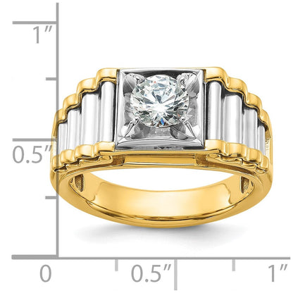 14K Bicolor Ring mit 1 ct. im Labor gezüchteten Diamanten VS/SI+ G+, poliert und gerippt, für Herren