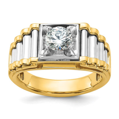 14K Bicolor Ring mit 1 ct. im Labor gezüchteten Diamanten VS/SI+ G+, poliert und gerippt, für Herren
