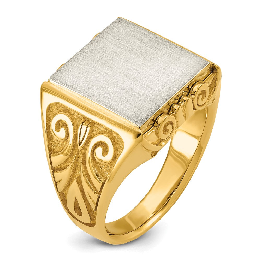 14K Bicolor Gold Gravierbar Quadratisch Siegel Ring