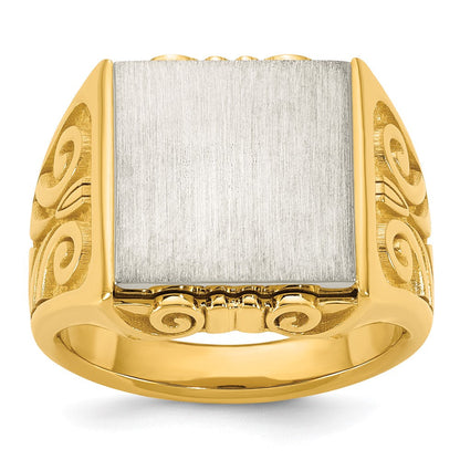 14K Bicolor Gold Gravierbar Quadratisch Siegel Ring