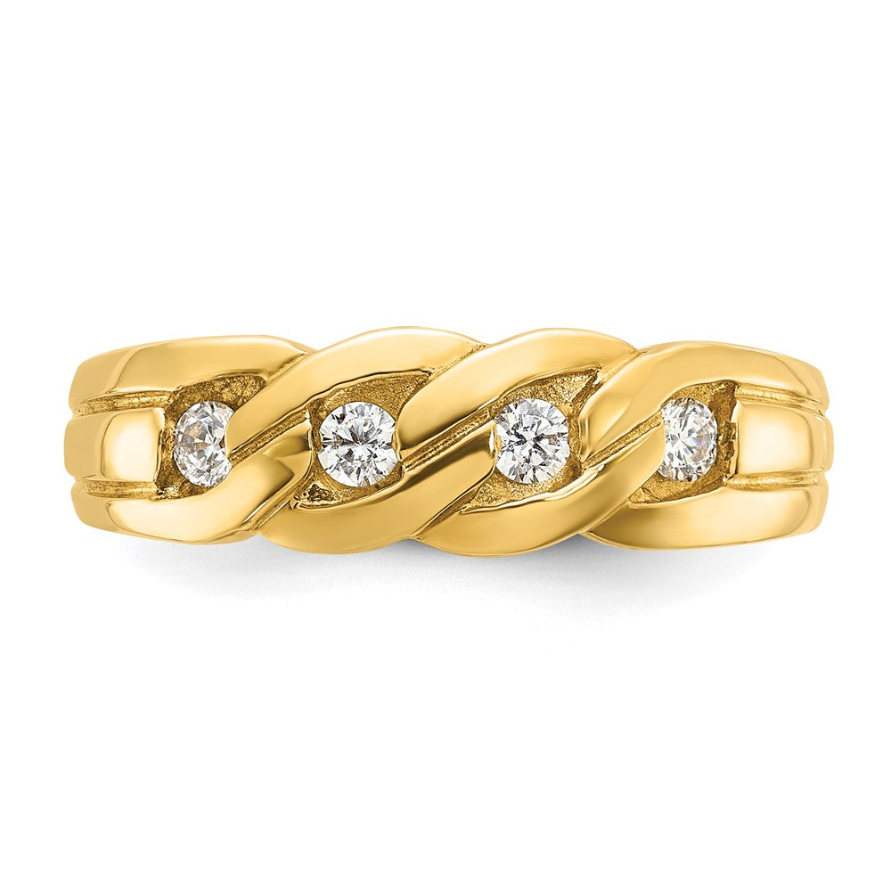 14K Gelbgold Herren-Ring mit Kettenglied-Design und 0,25K Diamanten, komplett besetzt