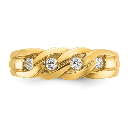 14K Gelbgold Herren-Ring mit Kettenglied-Design und 0,25K Diamanten, komplett besetzt