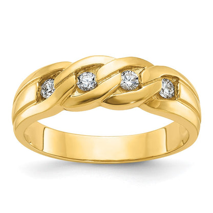14K Gelbgold Herren-Ring mit Kettenglied-Design und 0,25K Diamanten, komplett besetzt