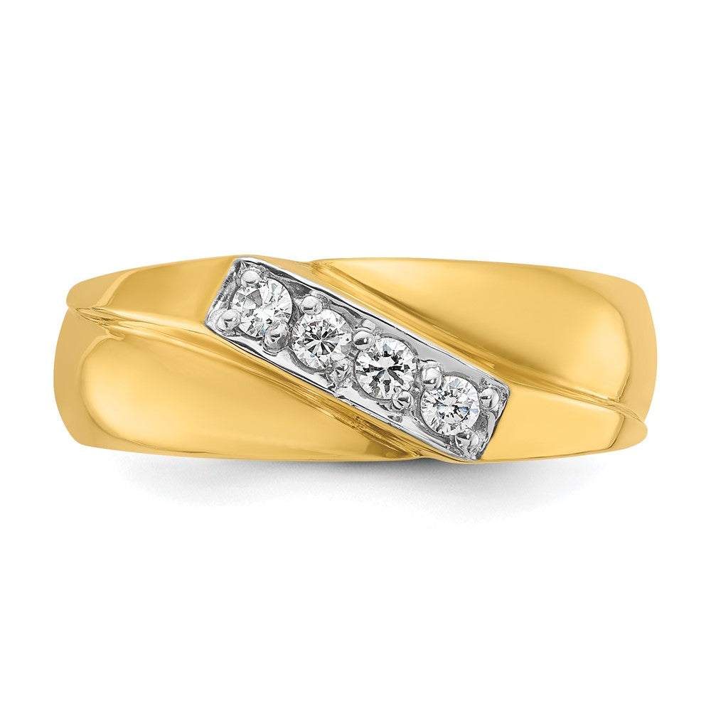 14K Gelbgold Herren-Ring mit 0,2K Diamanten, komplett besetzt