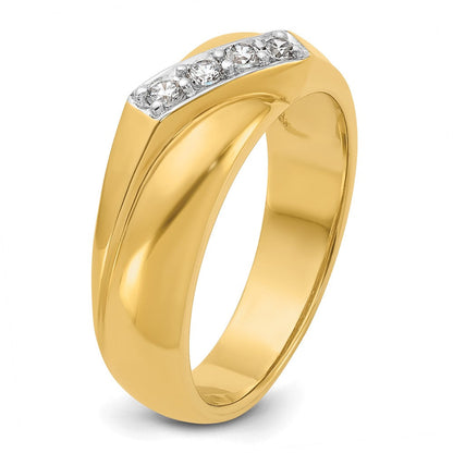 14K Gelbgold Herren-Ring mit 0,2K Diamanten, komplett besetzt