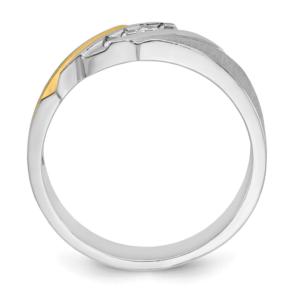 14K Bicolor Gold Herren-Ring, poliert und satiniert, mit 0,25K Diamanten, komplett besetzt