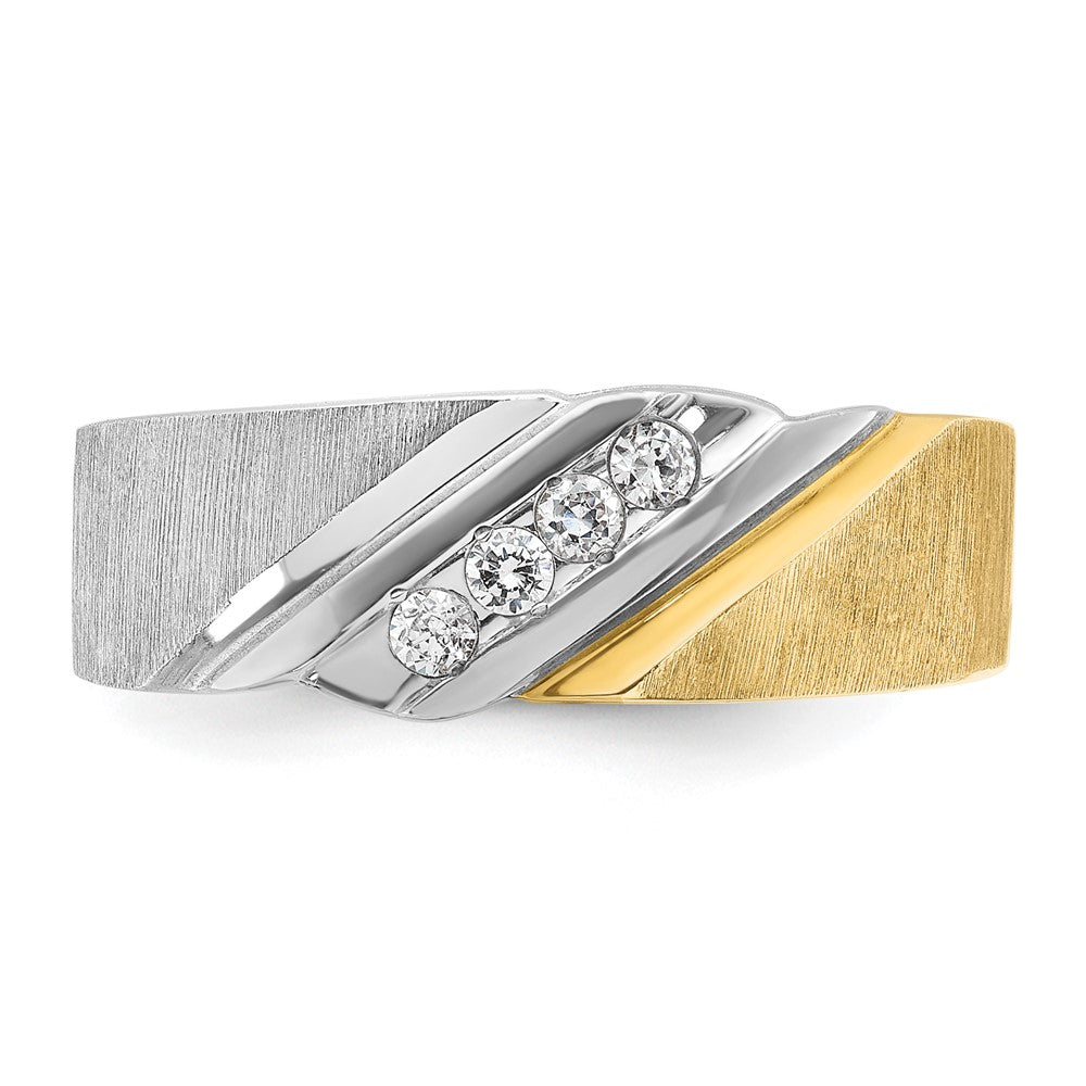 14K Bicolor Gold Herren-Ring, poliert und satiniert, mit 0,25K Diamanten, komplett besetzt