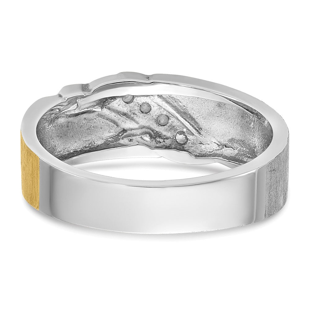 14K Bicolor Gold Herren-Ring, poliert und satiniert, mit 0,25K Diamanten, komplett besetzt