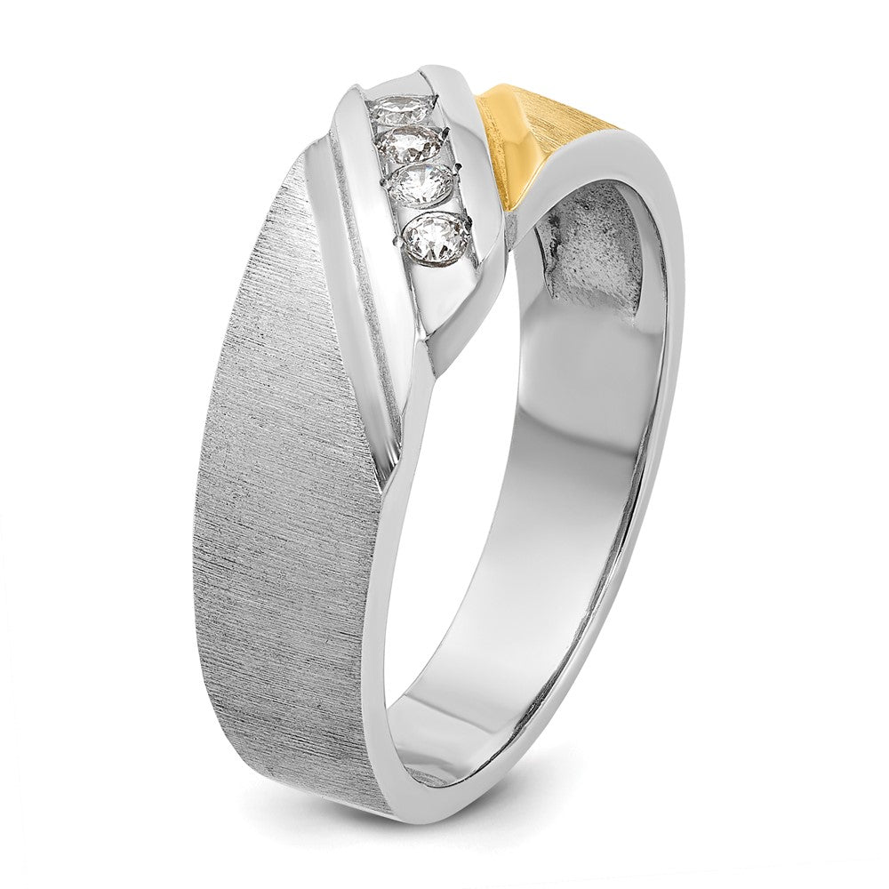 14K Bicolor Gold Herren-Ring, poliert und satiniert, mit 0,25K Diamanten, komplett besetzt