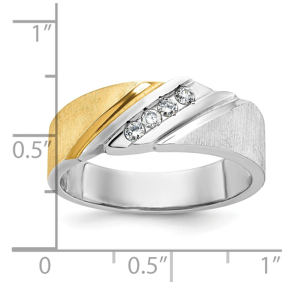 14K Bicolor Gold Herren-Ring, poliert und satiniert, mit 0,25K Diamanten, komplett besetzt
