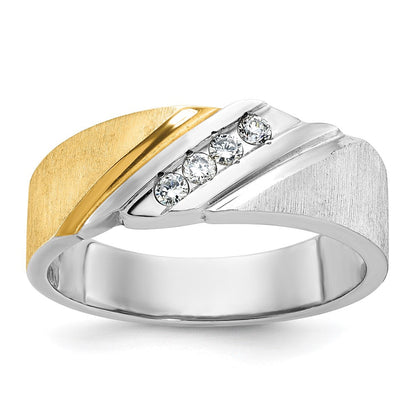 14K Bicolor Gold Herren-Ring, poliert und satiniert, mit 0,25K Diamanten, komplett besetzt
