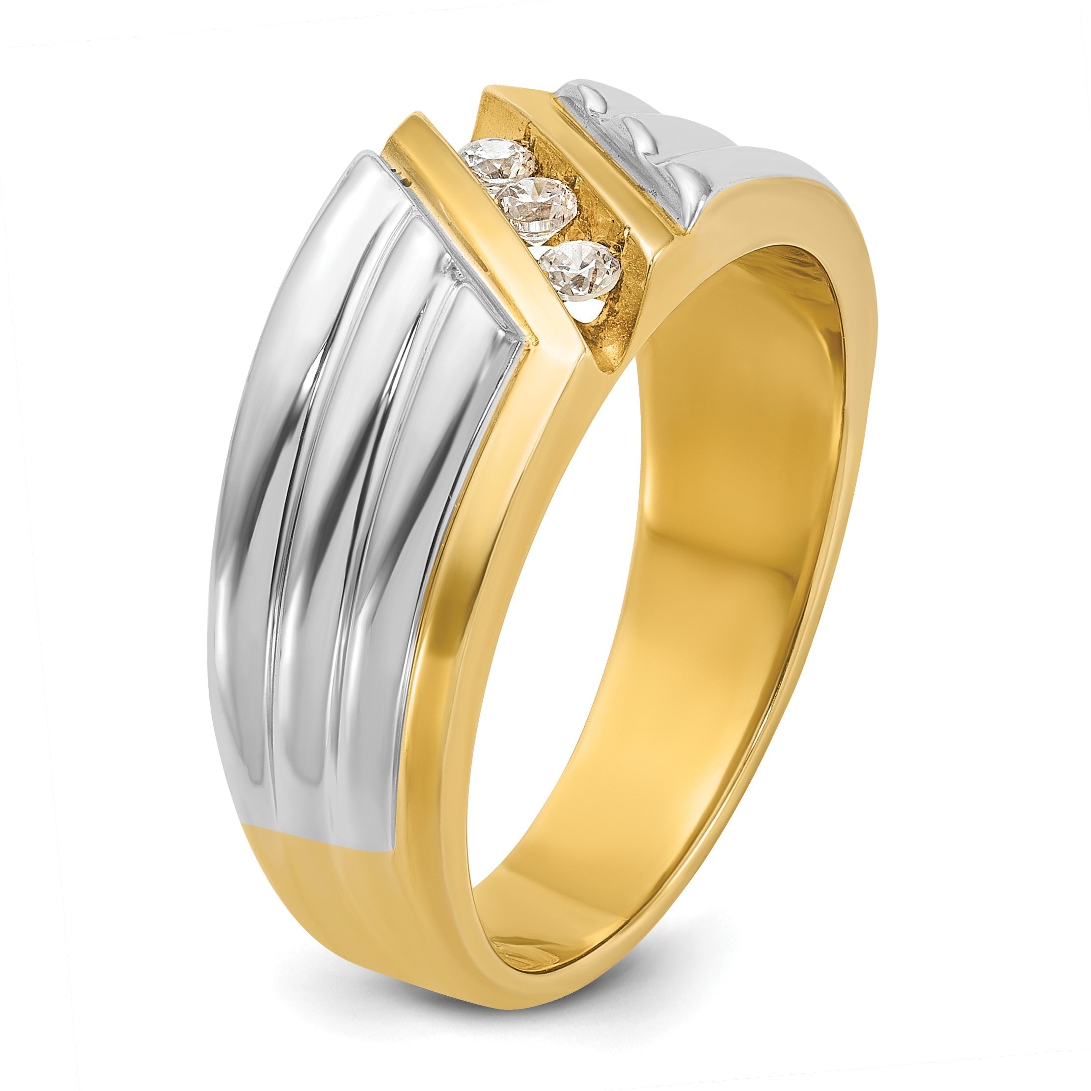 14K Bicolor-Gold Herren-Diamantring mit 0,16K, komplett besetzt