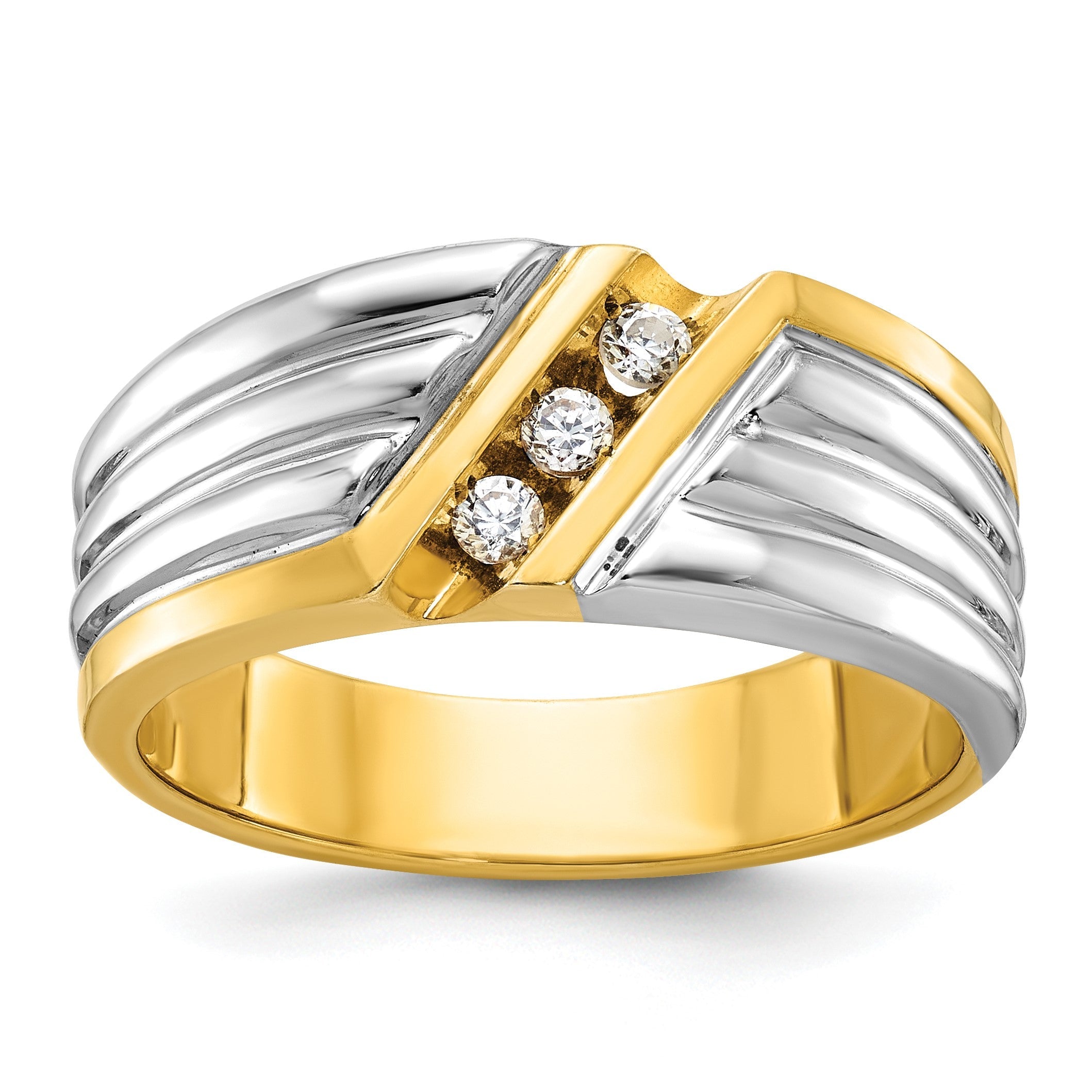 14K Bicolor-Gold Herren-Diamantring mit 0,16K, komplett besetzt
