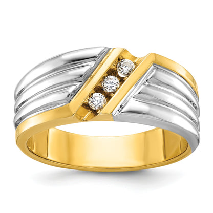 14K Bicolor-Gold Herren-Diamantring mit 0,16K, komplett besetzt