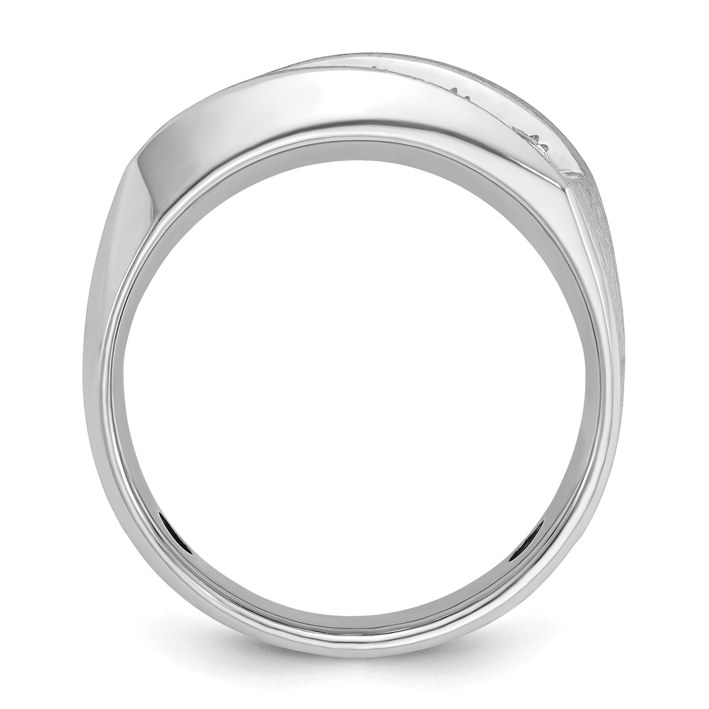 14K Weißgold Herren-Ring mit polierter und satinierter Oberfläche und 1K Diamant, komplett