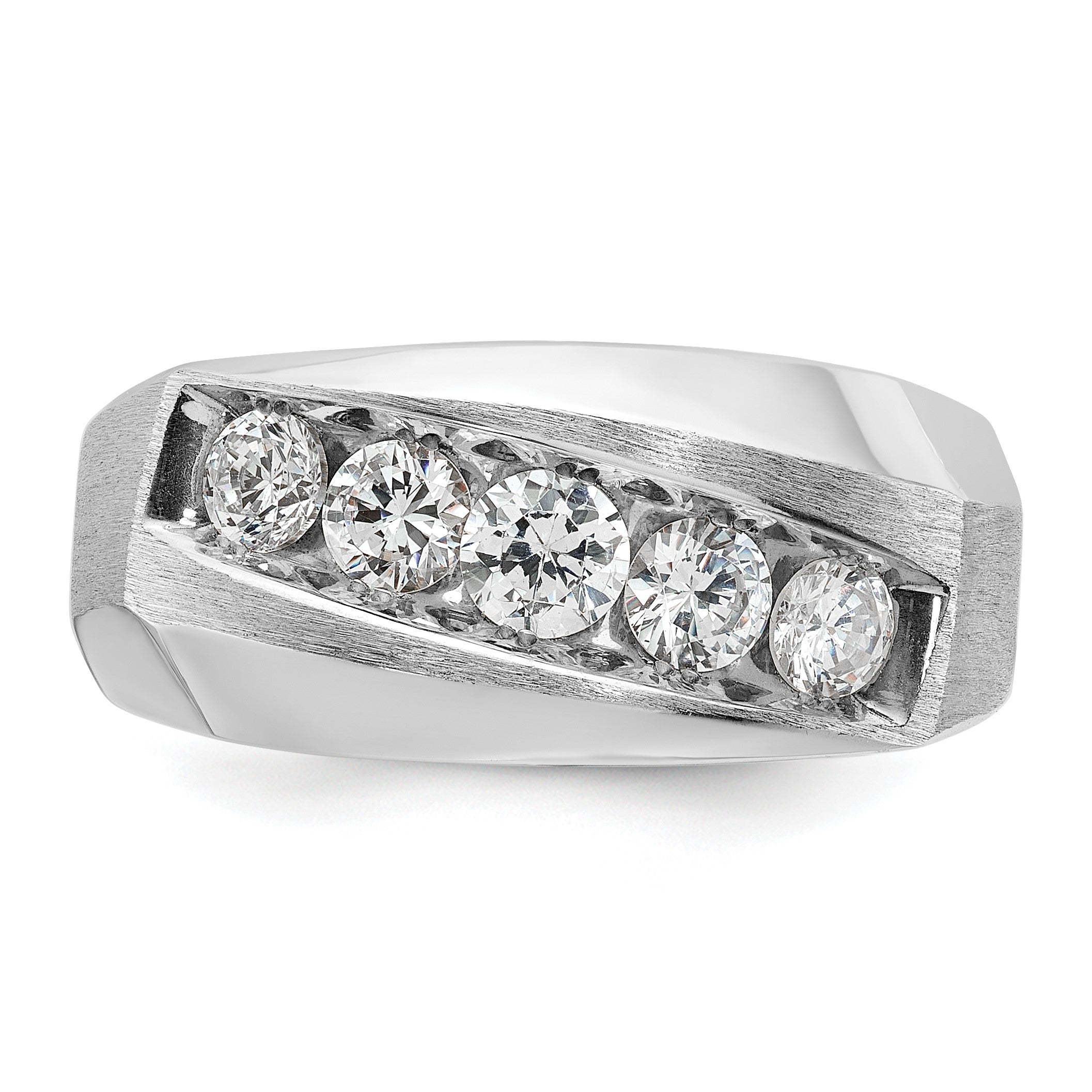 14K Weißgold Herren-Ring mit polierter und satinierter Oberfläche und 1K Diamant, komplett