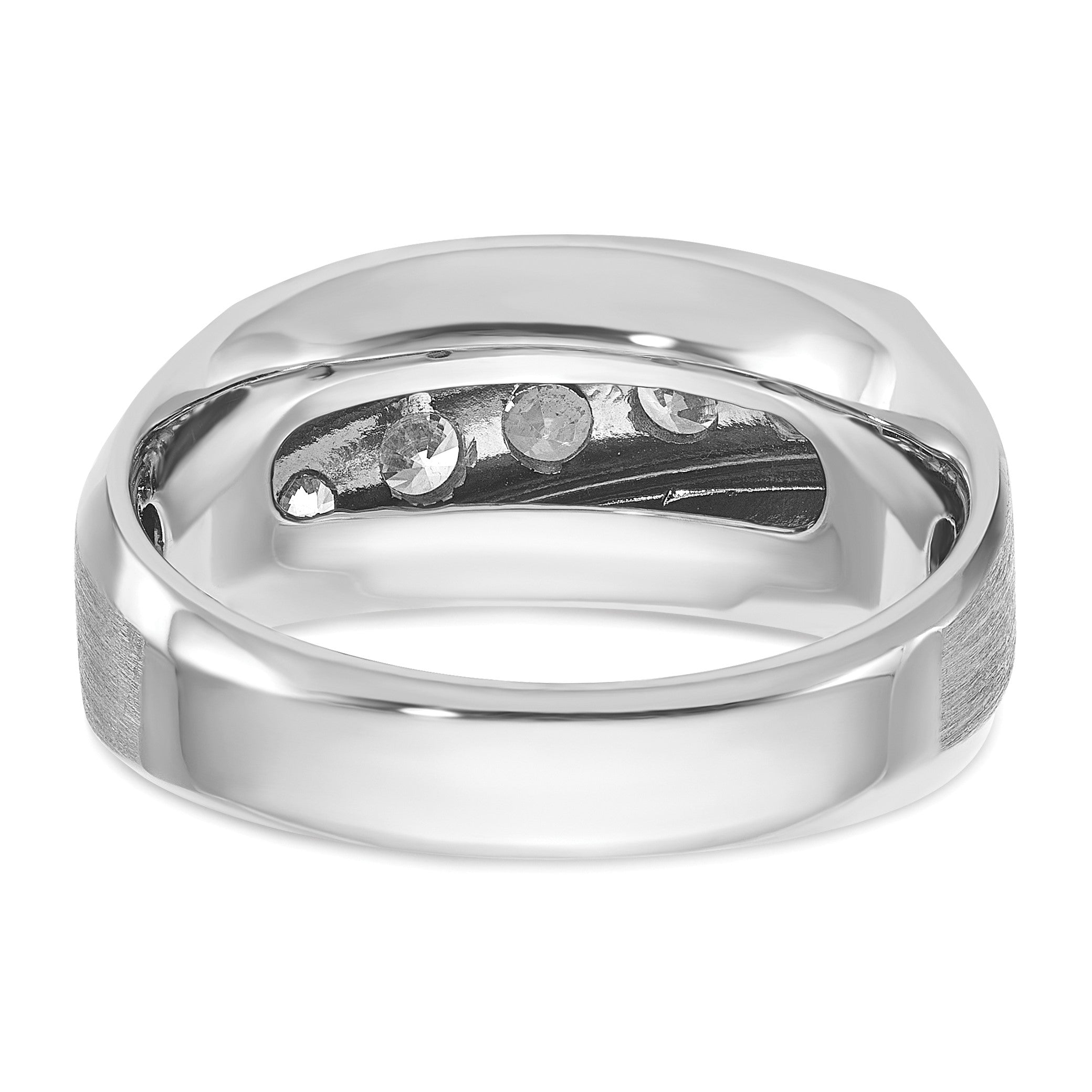 14K Weißgold Herren-Ring mit polierter und satinierter Oberfläche und 1K Diamant, komplett