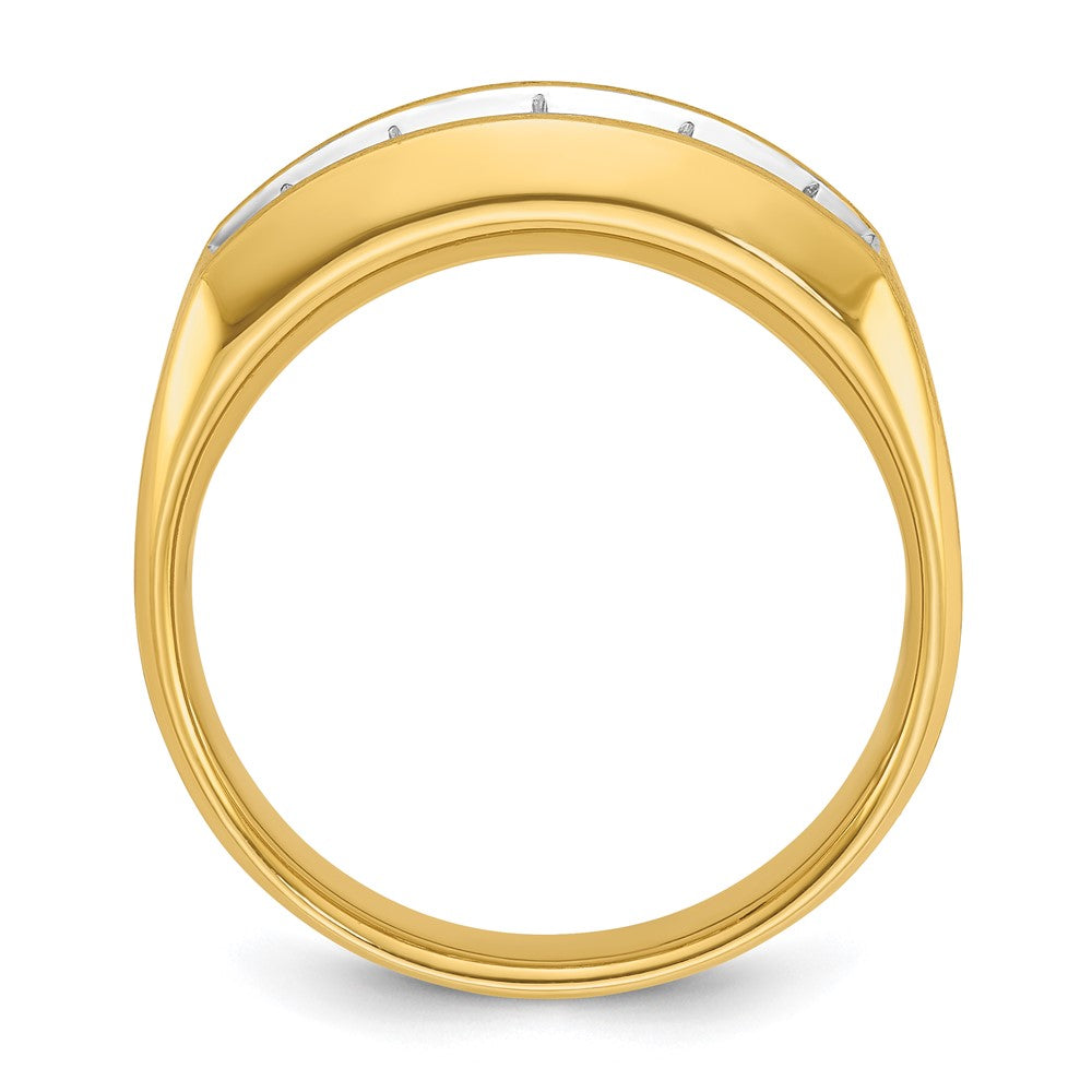 14K Gelbgold Herren-Ring mit satinierter Oberfläche und 1K Diamant, komplett besetzt