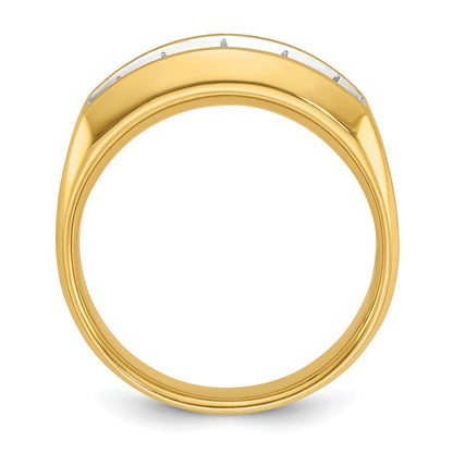 14K Gelbgold Herren-Ring mit satinierter Oberfläche und 1K Diamant, komplett besetzt
