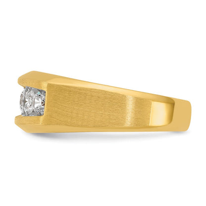 14K Gelbgold Herren-Ring mit satinierter Oberfläche und 1K Diamant, komplett besetzt