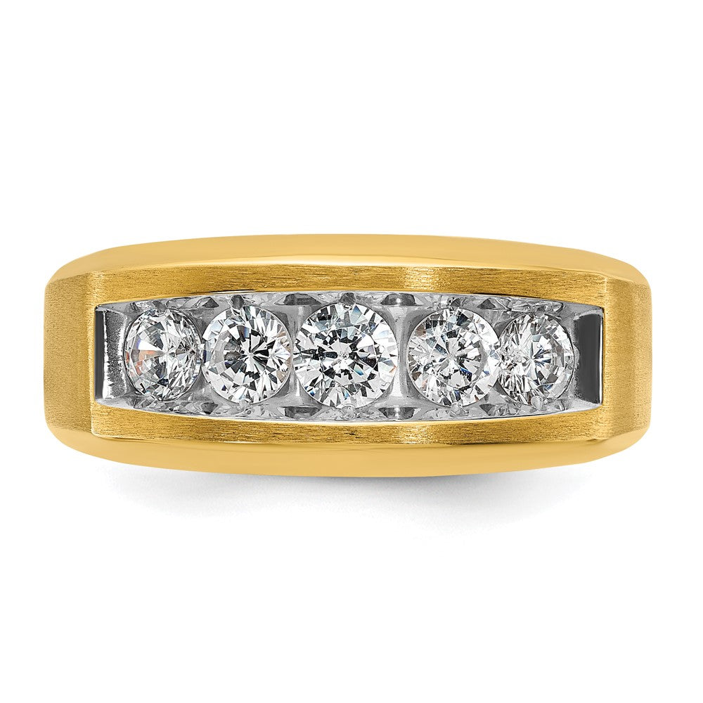 14K Gelbgold Herren-Ring mit satinierter Oberfläche und 1K Diamant, komplett besetzt