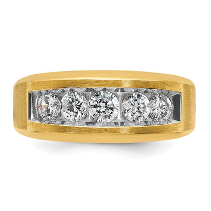 14K Gelbgold Herren-Ring mit satinierter Oberfläche und 1K Diamant, komplett besetzt