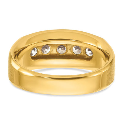 14K Gelbgold Herren-Ring mit satinierter Oberfläche und 1K Diamant, komplett besetzt