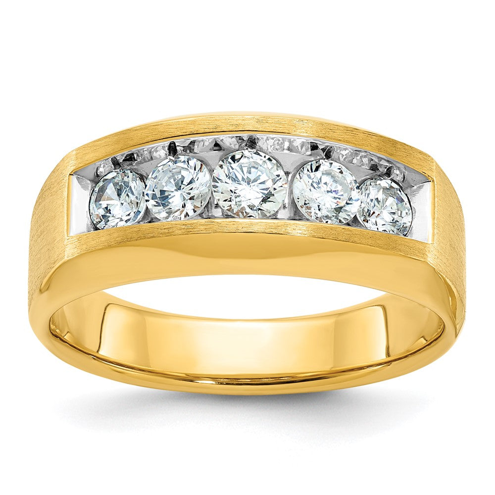 14K Gelbgold Herren-Ring mit satinierter Oberfläche und 1K Diamant, komplett besetzt