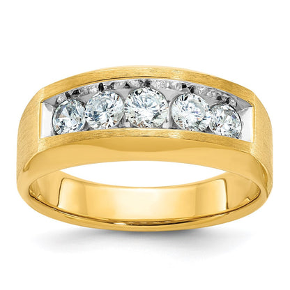 14K Gelbgold Herren-Ring mit satinierter Oberfläche und 1K Diamant, komplett besetzt