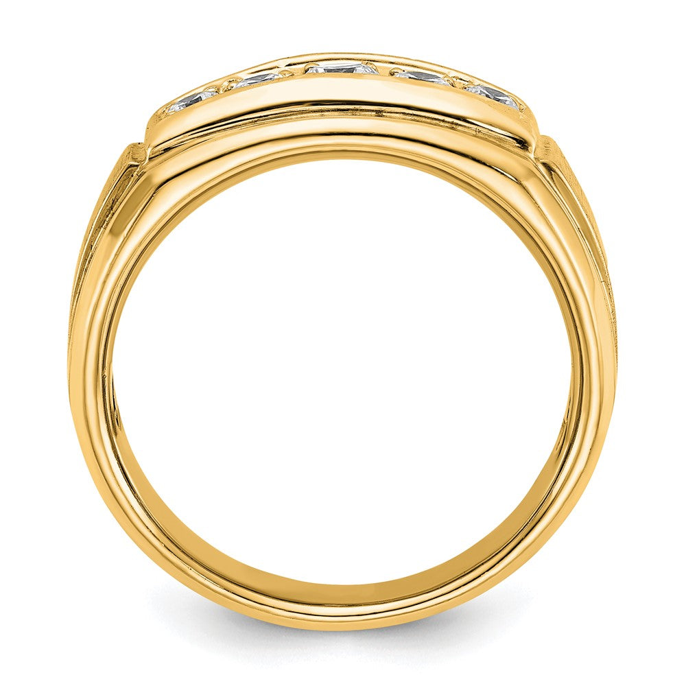 14K Gelb- und Rhodiumgold Two-Tone-Gold Herren-Ring, poliert und satiniert, mit Komfortpassform, 0,5K Diamant, komplett besetzt